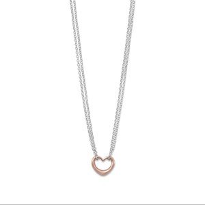 Two tone double strand open heart necklace